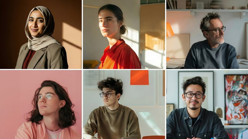 6 personas lined up in a grid