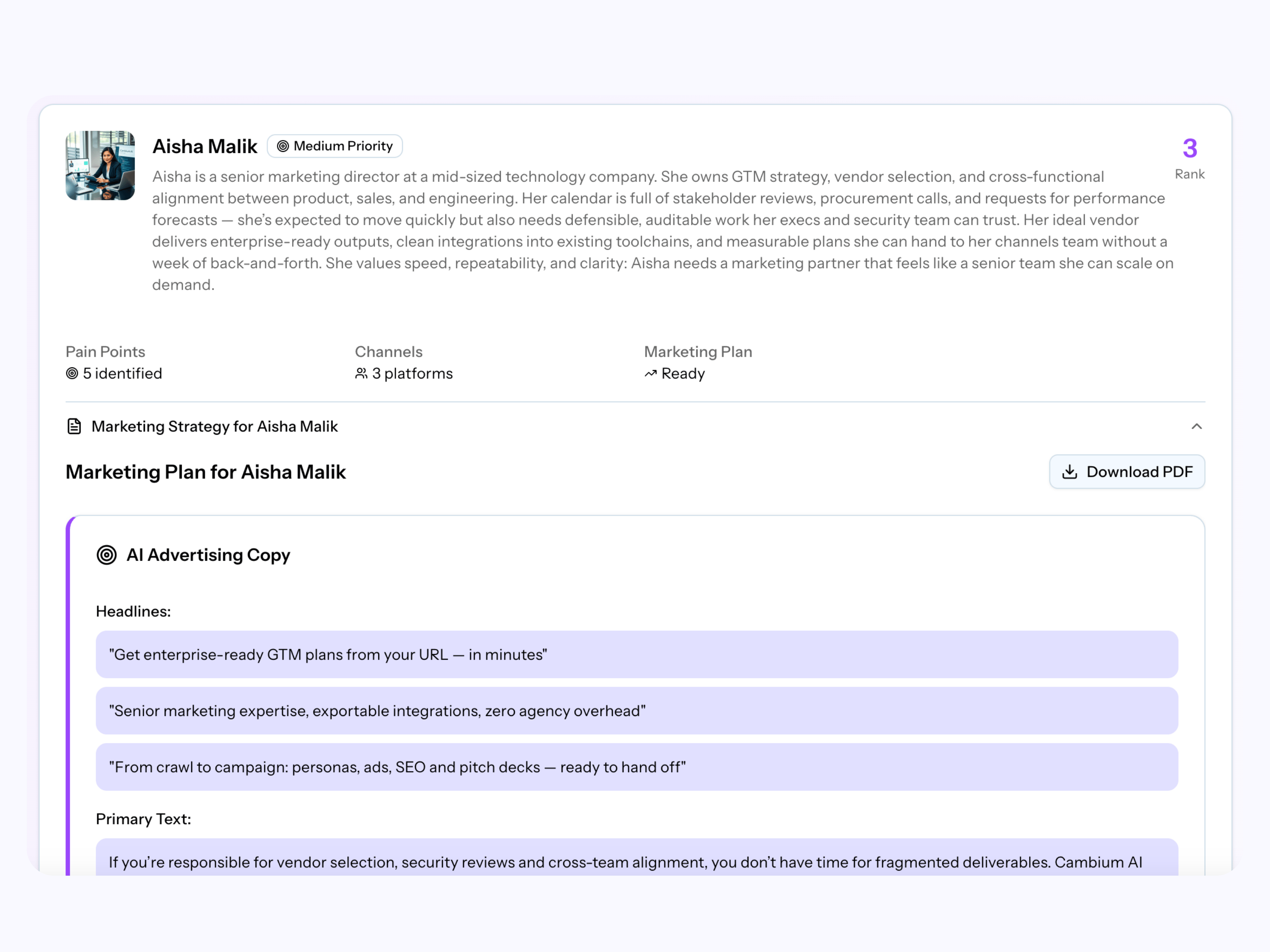 Cambium AI persona example