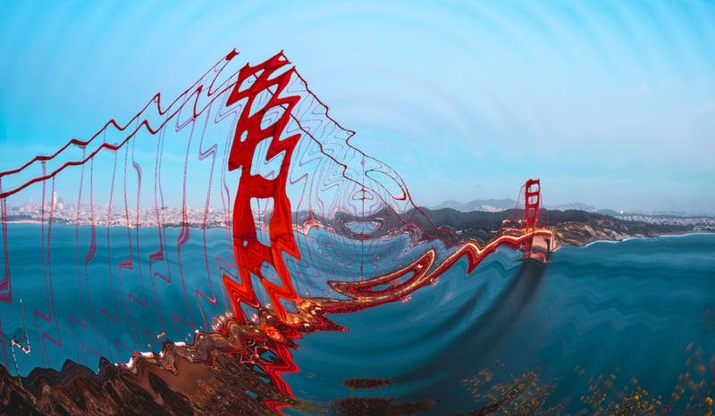 A warped image of the Golden Gate Bridge