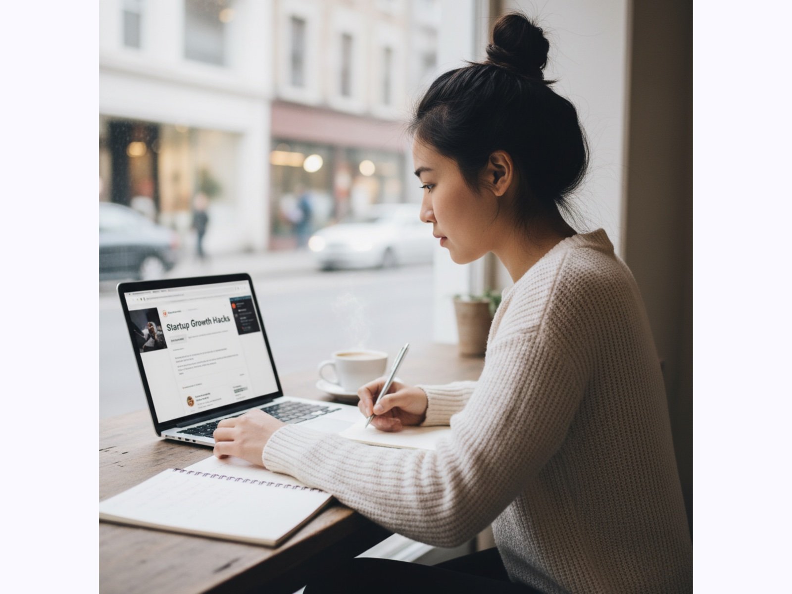 A founder working on a laptop in a cafe