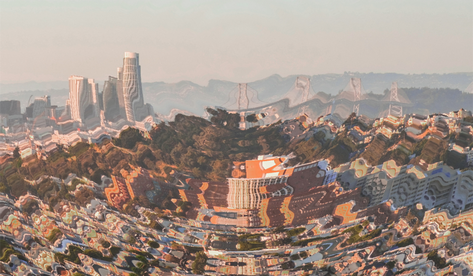 Warped view of a city 