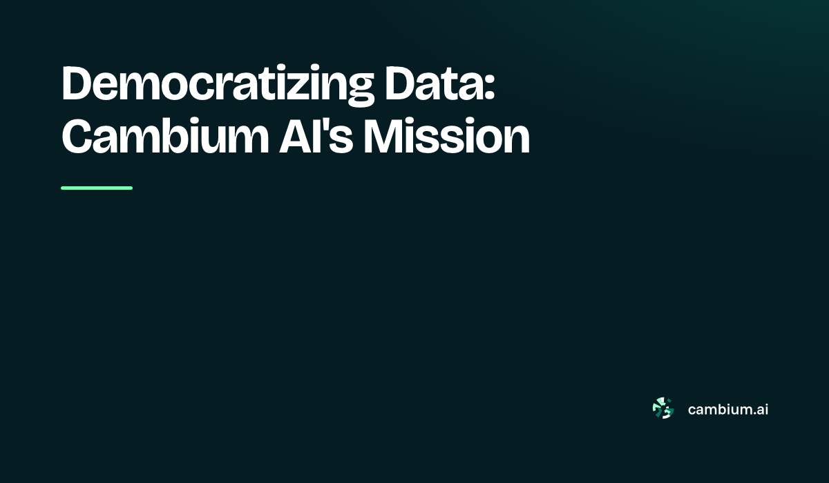 A star icon on a blue and purple gradient background with the headline text 'Our Mission, Democratizing Data'